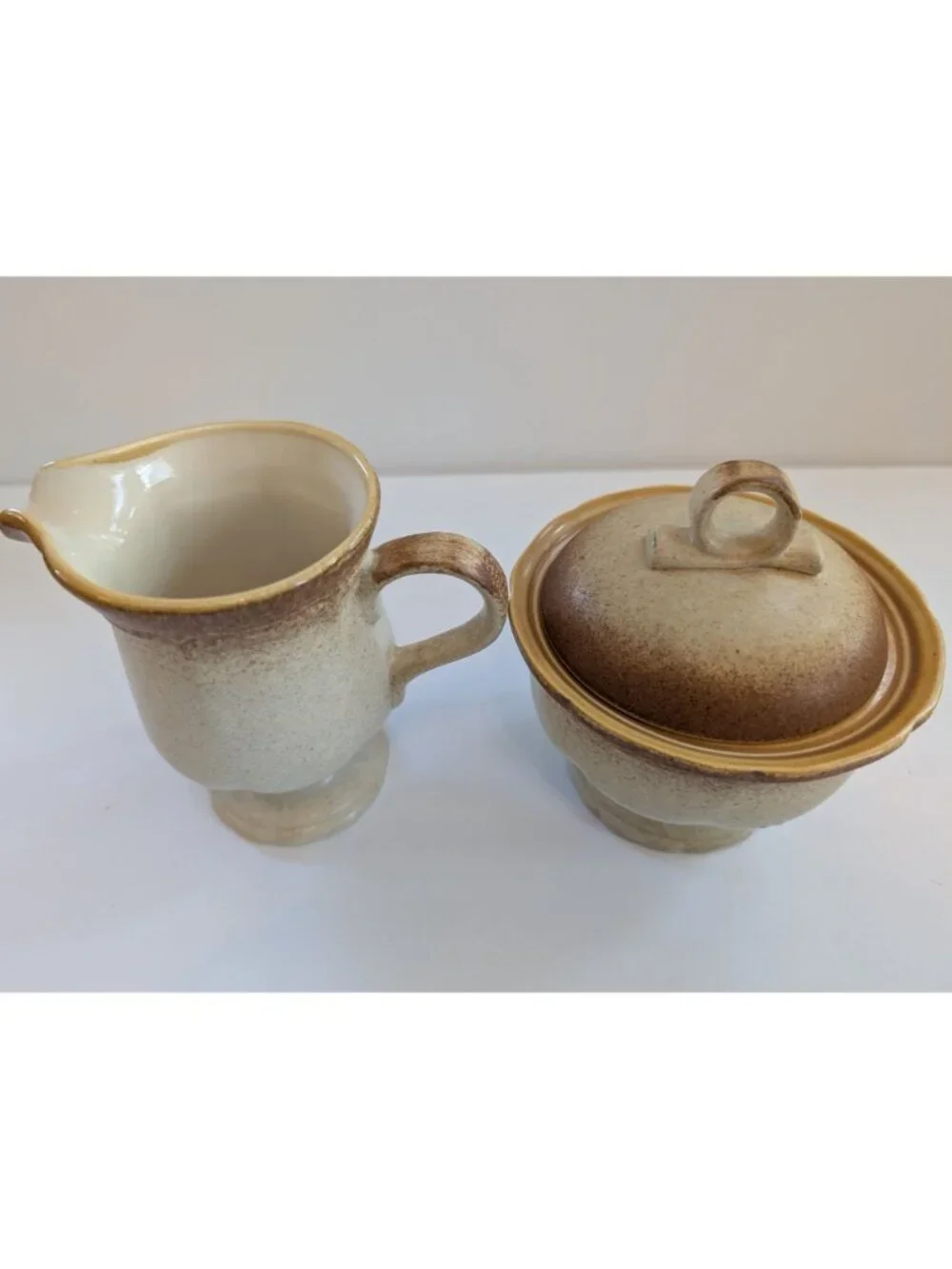 Vintage Mikasa Whole Wheat E8000 Stoneware Sugar & Creamer Set Coffee & Tea
